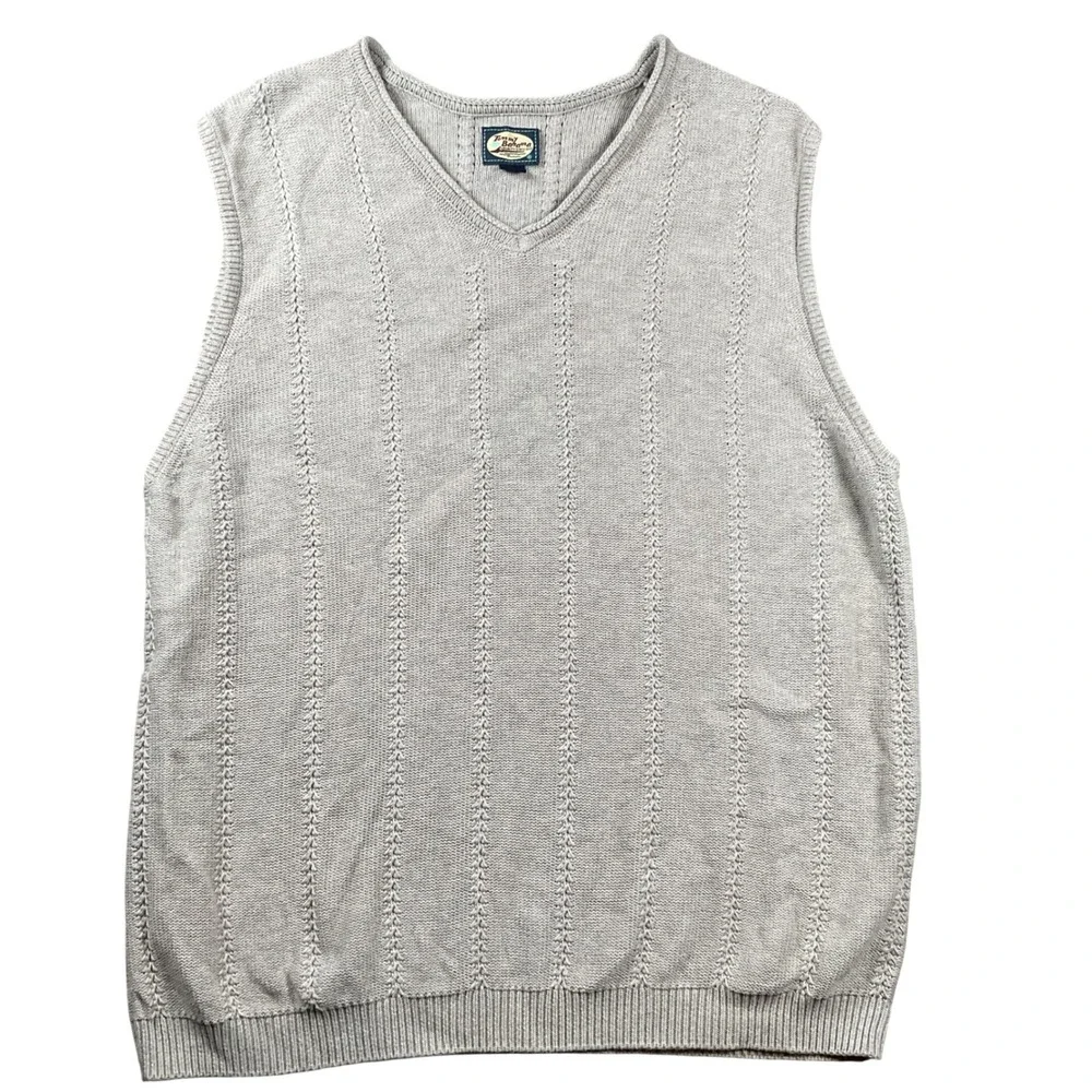 Tommy Bahama Mens V-Neck Cable Knit Sweater Vest Gray RN‎ 86549 Large